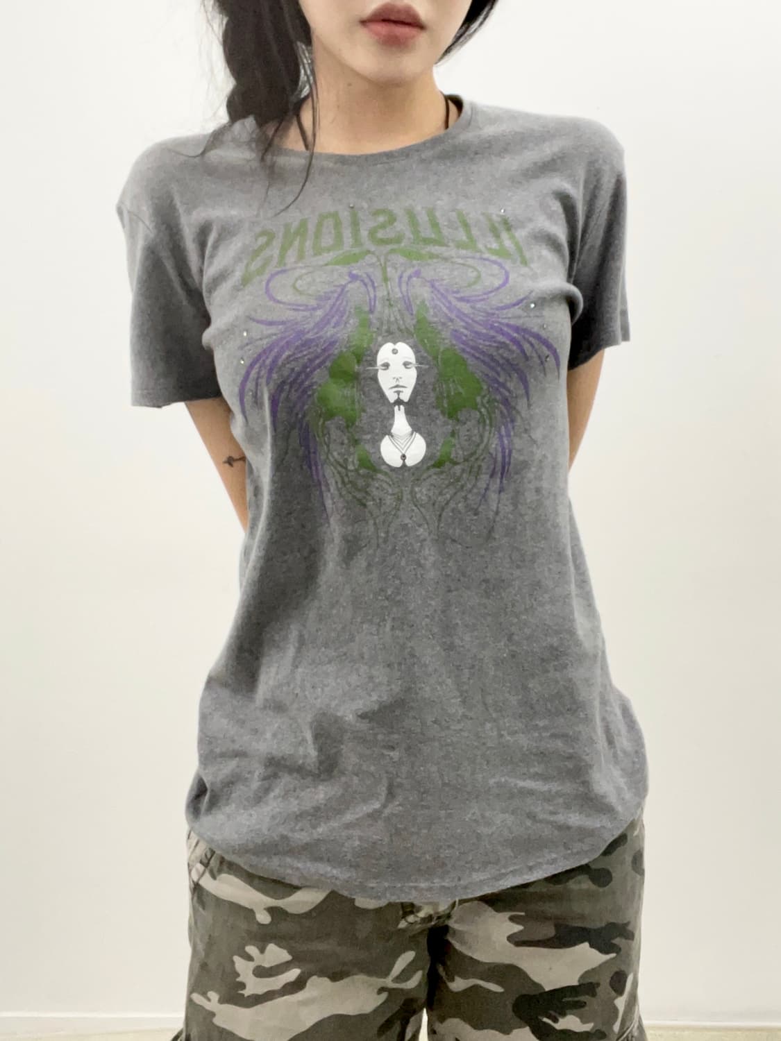 Gray Cubic Ethnic punk T-shirt 상품이미지2