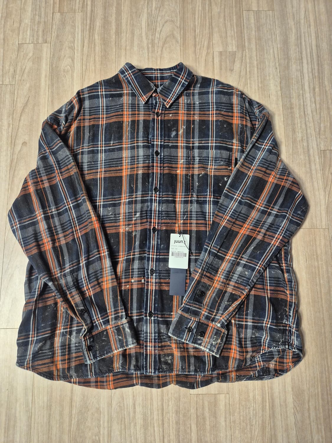 준지 아일랜드 워싱 오렌지 체크 루즈핏 셔츠 상품이미지1