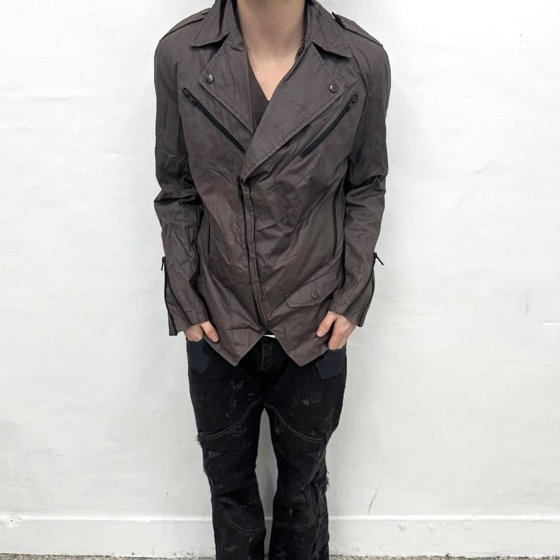 Deep brown rider zip jacket 상품이미지4