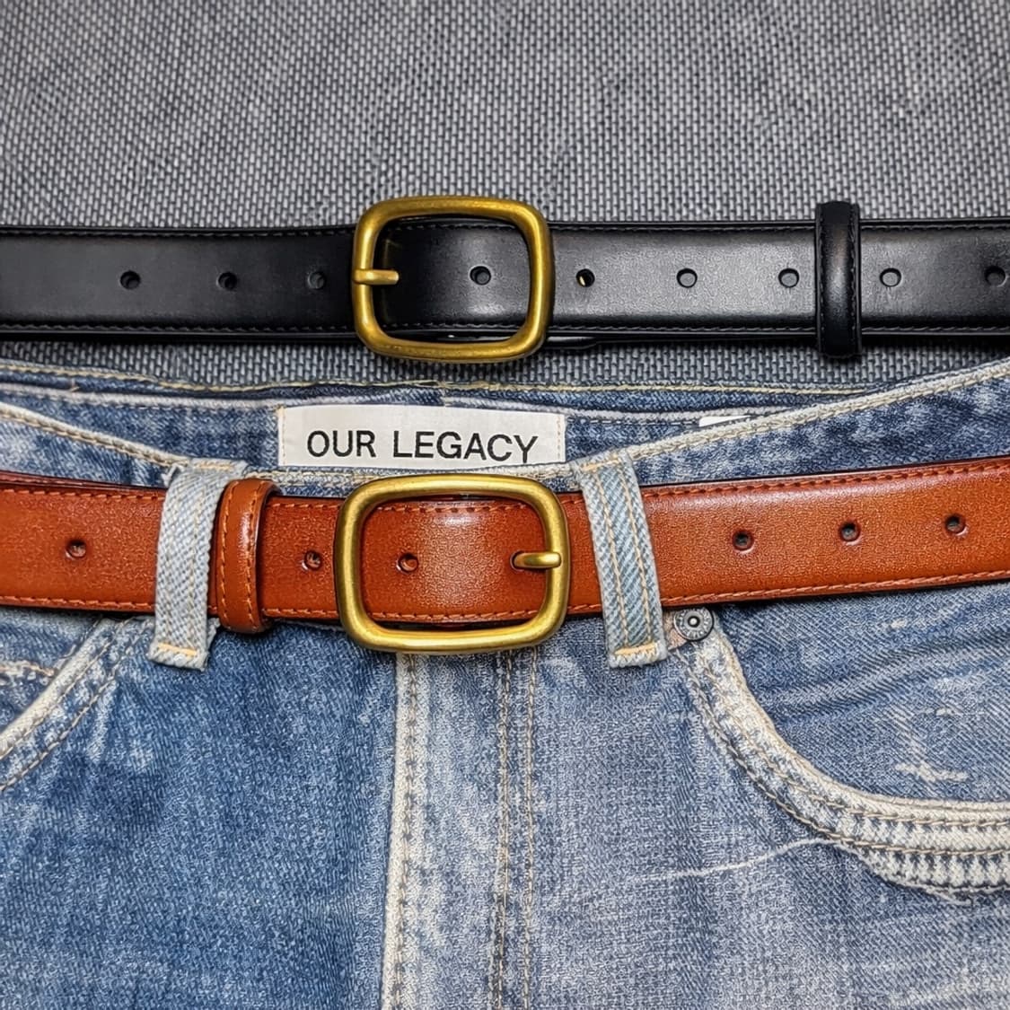 소가죽 브라스 버클 데일리 벨트 (블랙/브라운) 상품이미지1