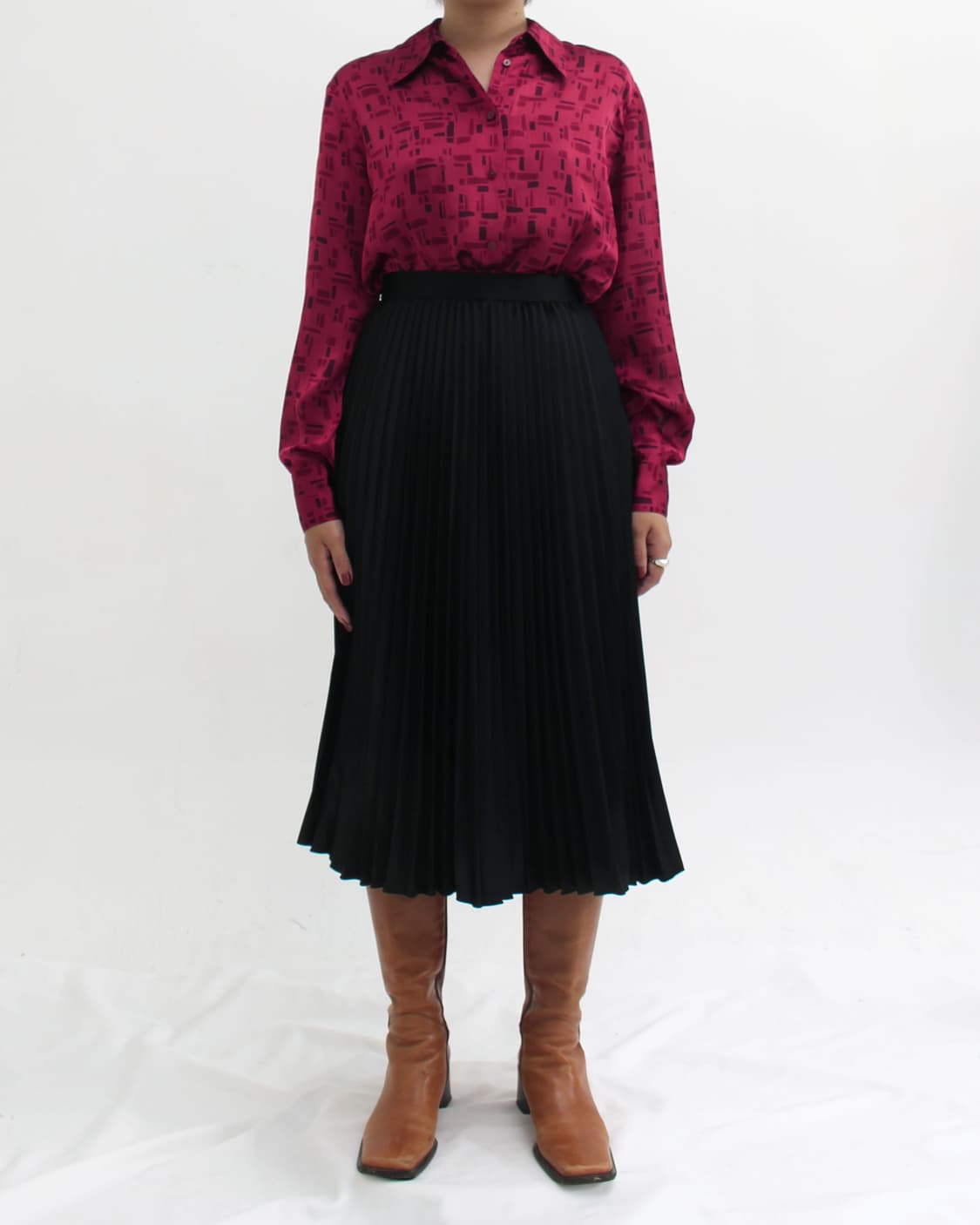 일본 빈티지 퍼플 레드 도형 패턴 블라우스 상품이미지6