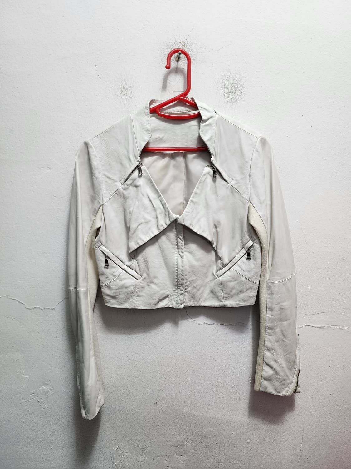 화이트 리얼레더 크롭 가죽자켓 상품이미지1