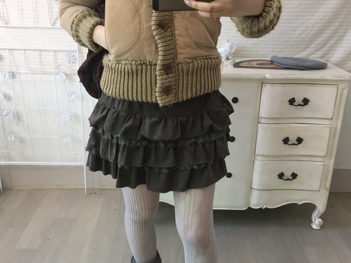 브라운 스웨이드 레이스 프릴 캉캉스커트 상품이미지4