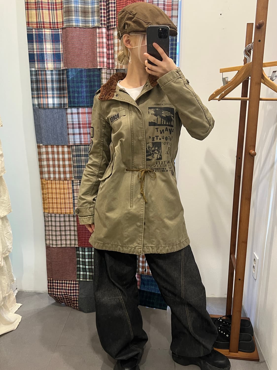 히스테릭글래머 카키 프린팅 퍼 롱 파카 상품이미지5