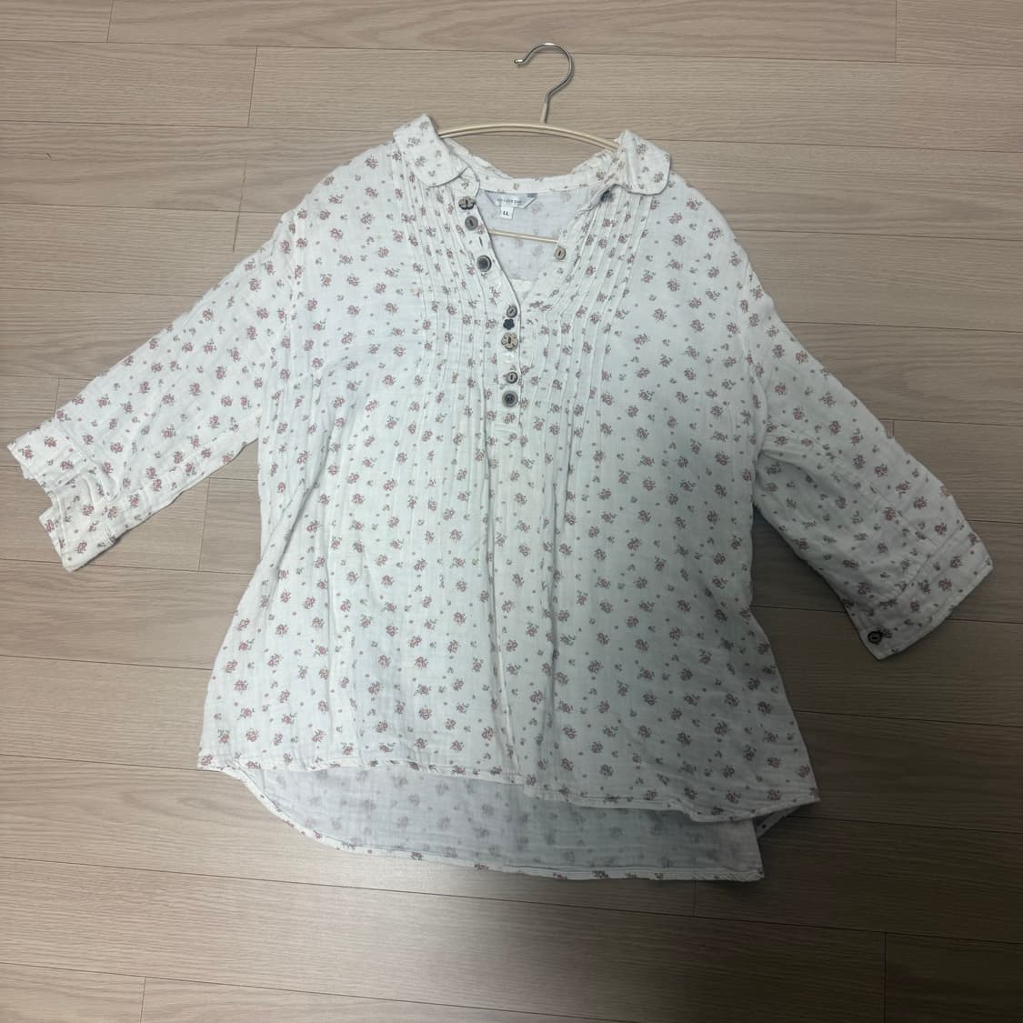 빈티지 모리걸 세트 핑크 가디건 잔꽃 블라우스 큐롯 팬츠 상품이미지5