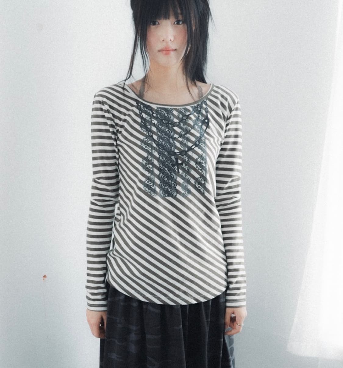 인앤양인하모니 레이스 홀터넥 탑 카키 스트라이프 상품이미지3