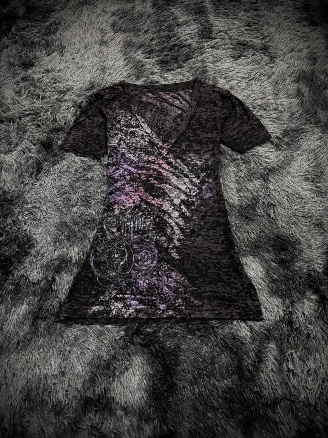 Y2K  하트 그래픽 V넥 반팔 티셔츠 상품이미지1