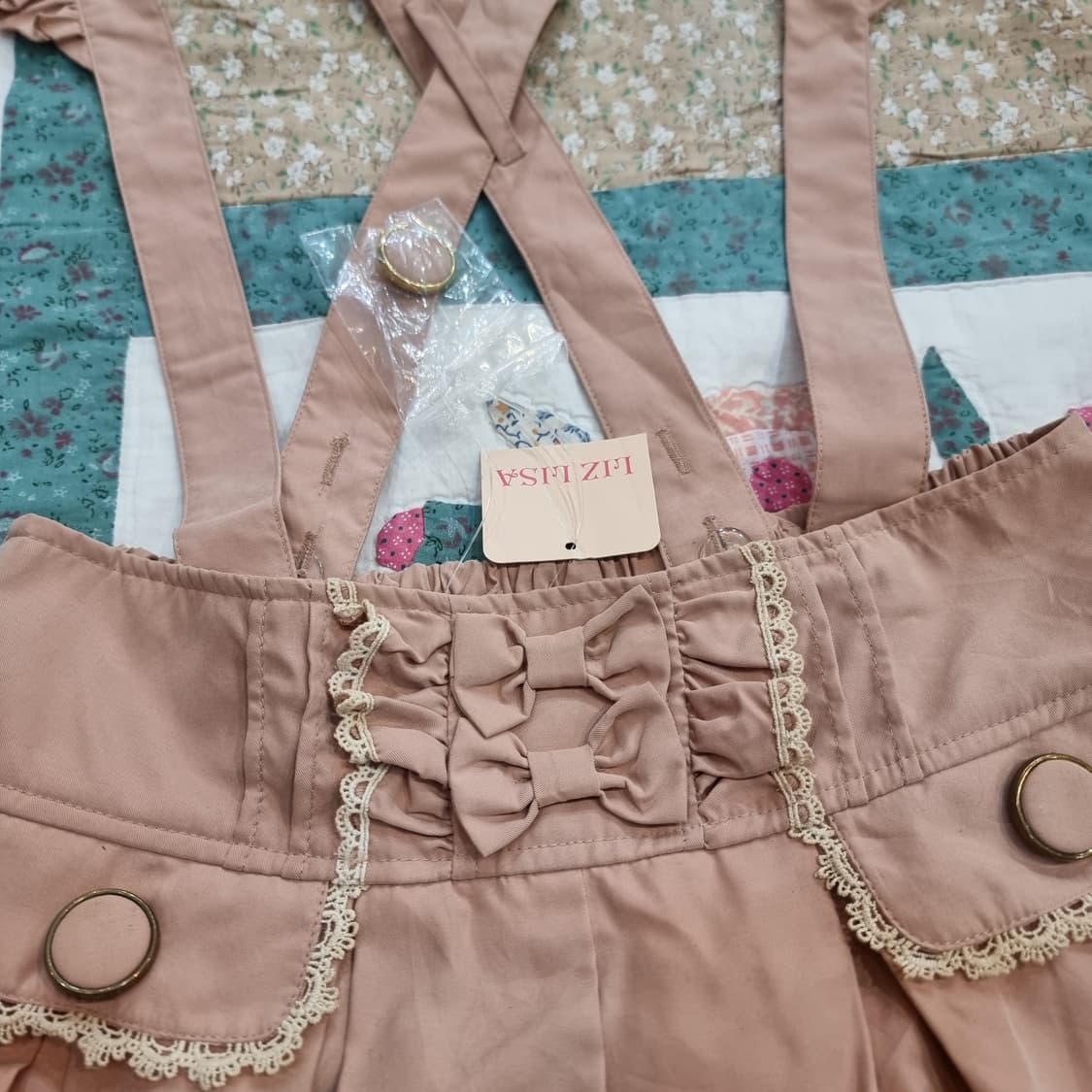 Liz Lisa 핑크 베이지 벌룬 멜빵 큐롯 팬츠  상품이미지3