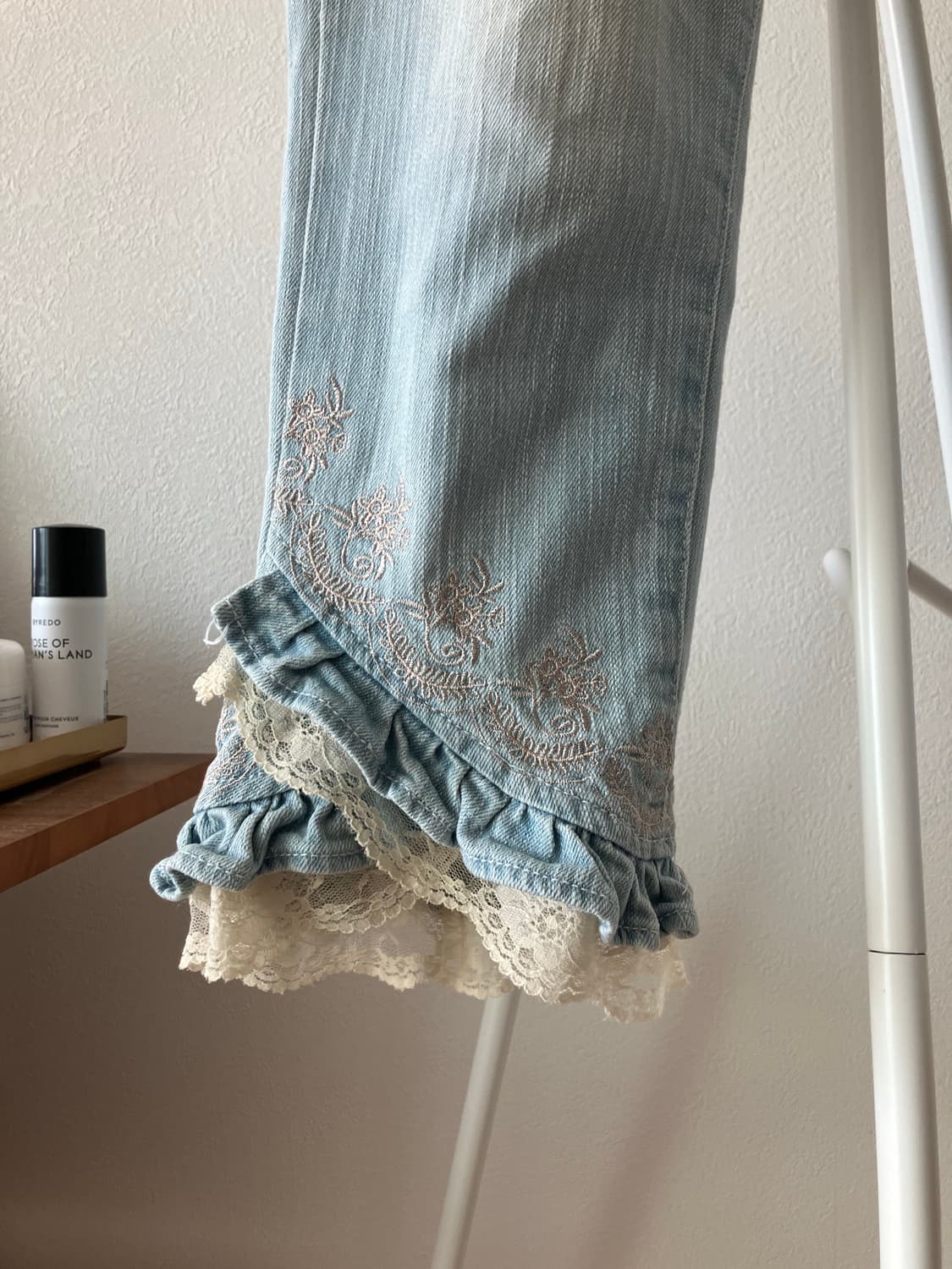 일본빈티지 Ryuryu 밑단 레이스 러플 장식 카프리팬츠 7부바지 상품이미지2