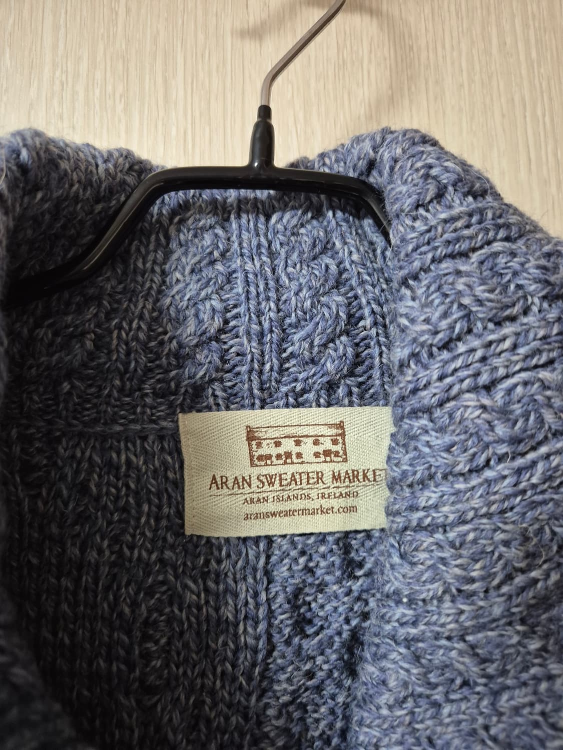 아란 스웨터 마켓 케이블 니트 메리노울  가디건 블루 상품이미지4