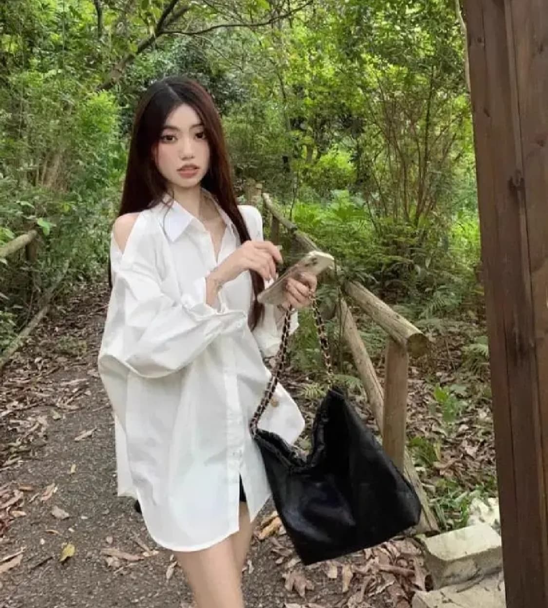 어깨트임박시셔츠오버핏블라우스오프숄더긱시크아방핏가오리홀터넥롱셔츠y2k핀터깔 상품이미지2