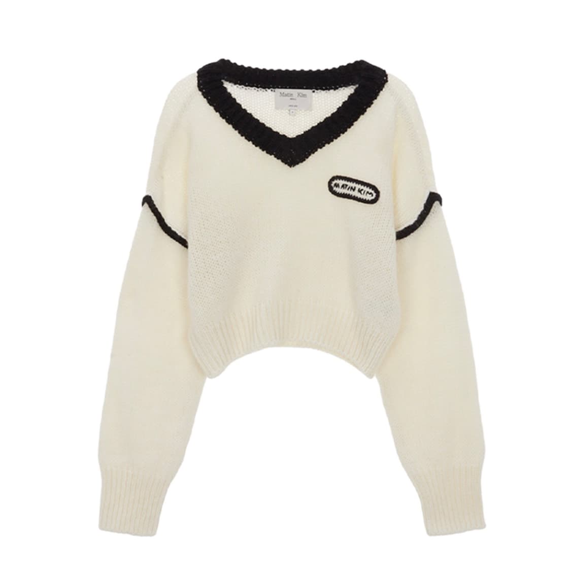 V-Neck Color Crop Knit Pullover Ivory 상품이미지1