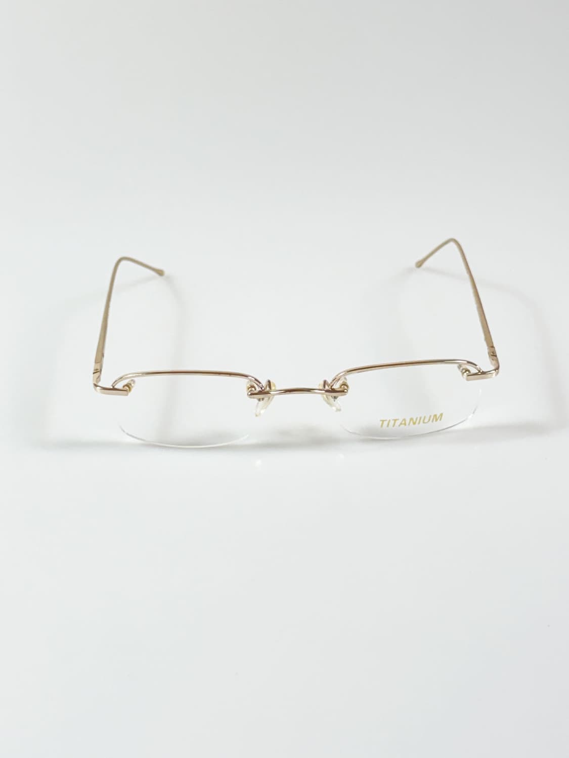 90s TITANIUM OPTICAL 골드 반무테 스퀘어 빈티지 안경 상품이미지2