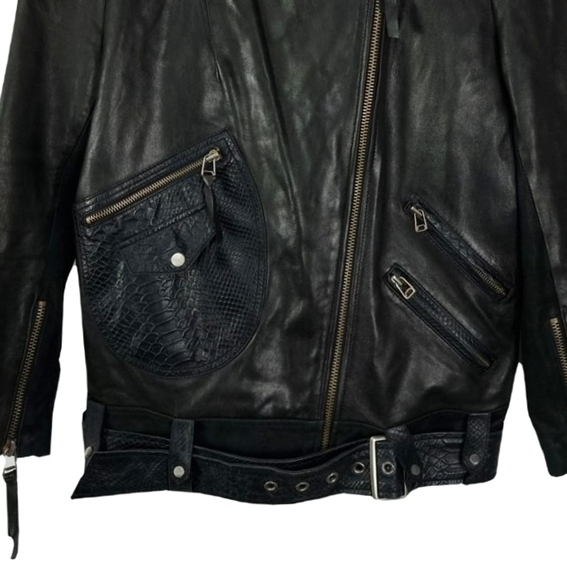 [빈티지] 리얼 쉽스킨 양가죽 사선 레더 자켓 블랙 M19171 상품이미지5