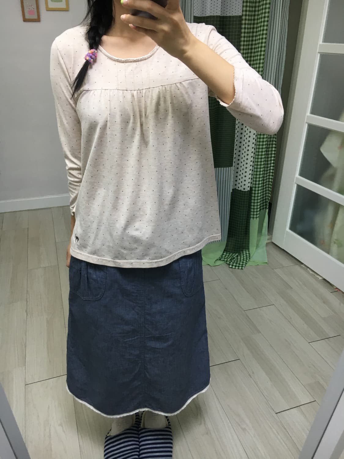 베이지 도트 긴소매 티셔츠 상품이미지9