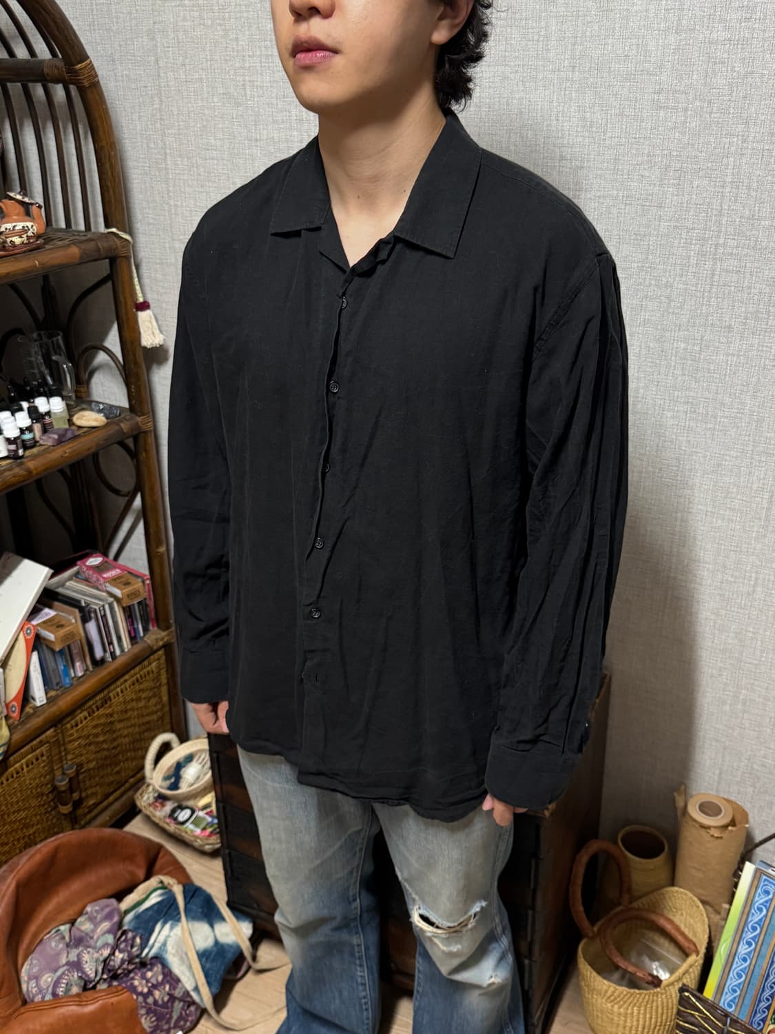 빈티지 오버핏 오픈 카라 셔츠 상품이미지1