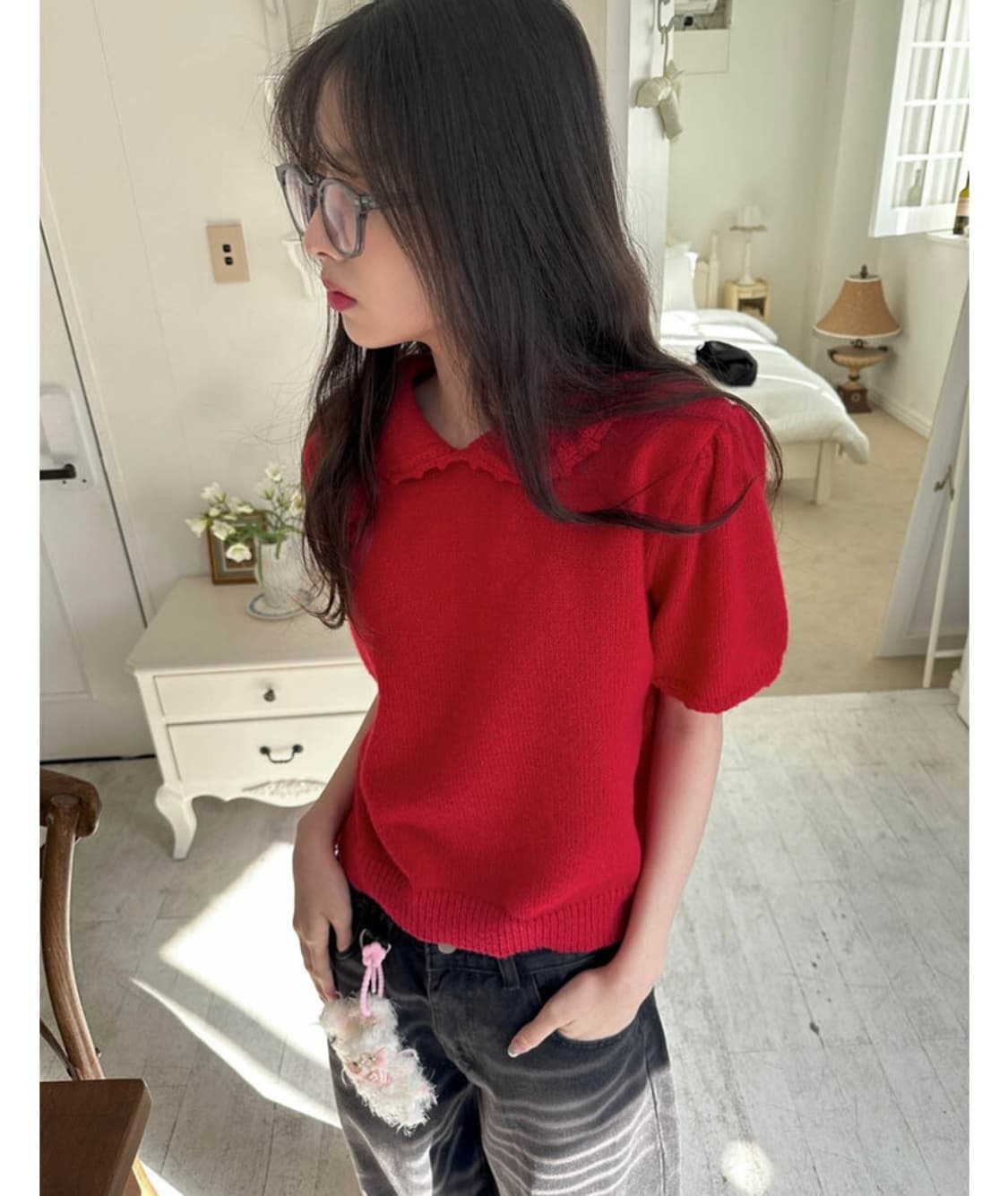 사토미 라디오 Heart puff 가디건 레드 상품이미지4