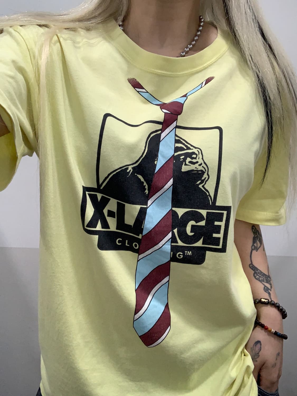(빈티지)레어 Xlarge 엑스라지 넥타이 고릴라 빅 프린팅 반팔티셔츠 상품이미지1