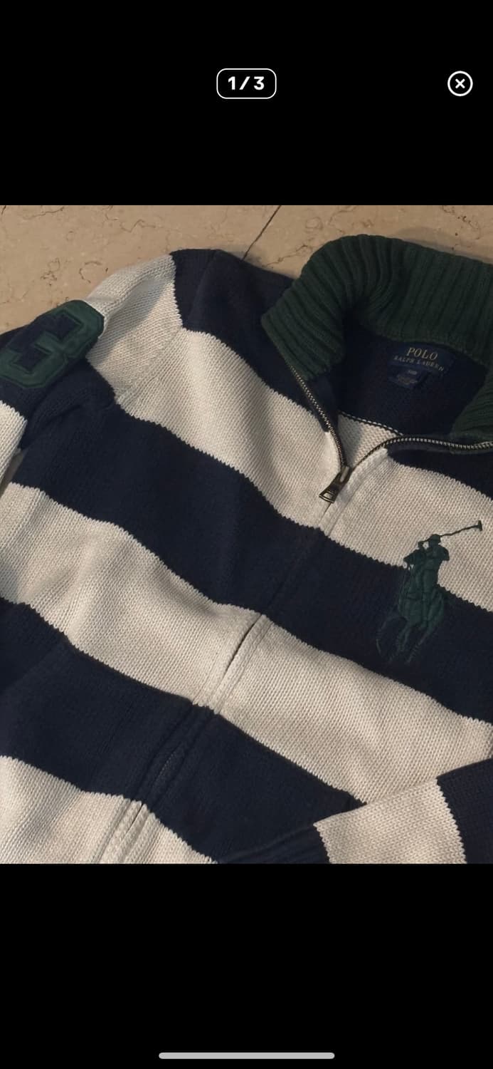 폴로 랄프로렌 빈티지 빅포니 3 스트라이프 니트집업 상품이미지1