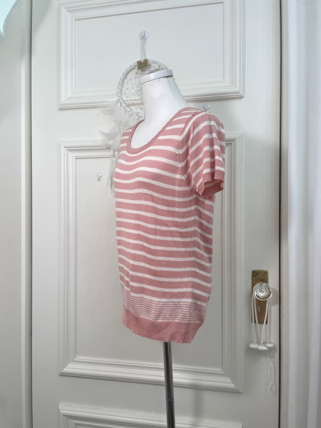 pink ivory stripe half knit top(size-L) 상품이미지2