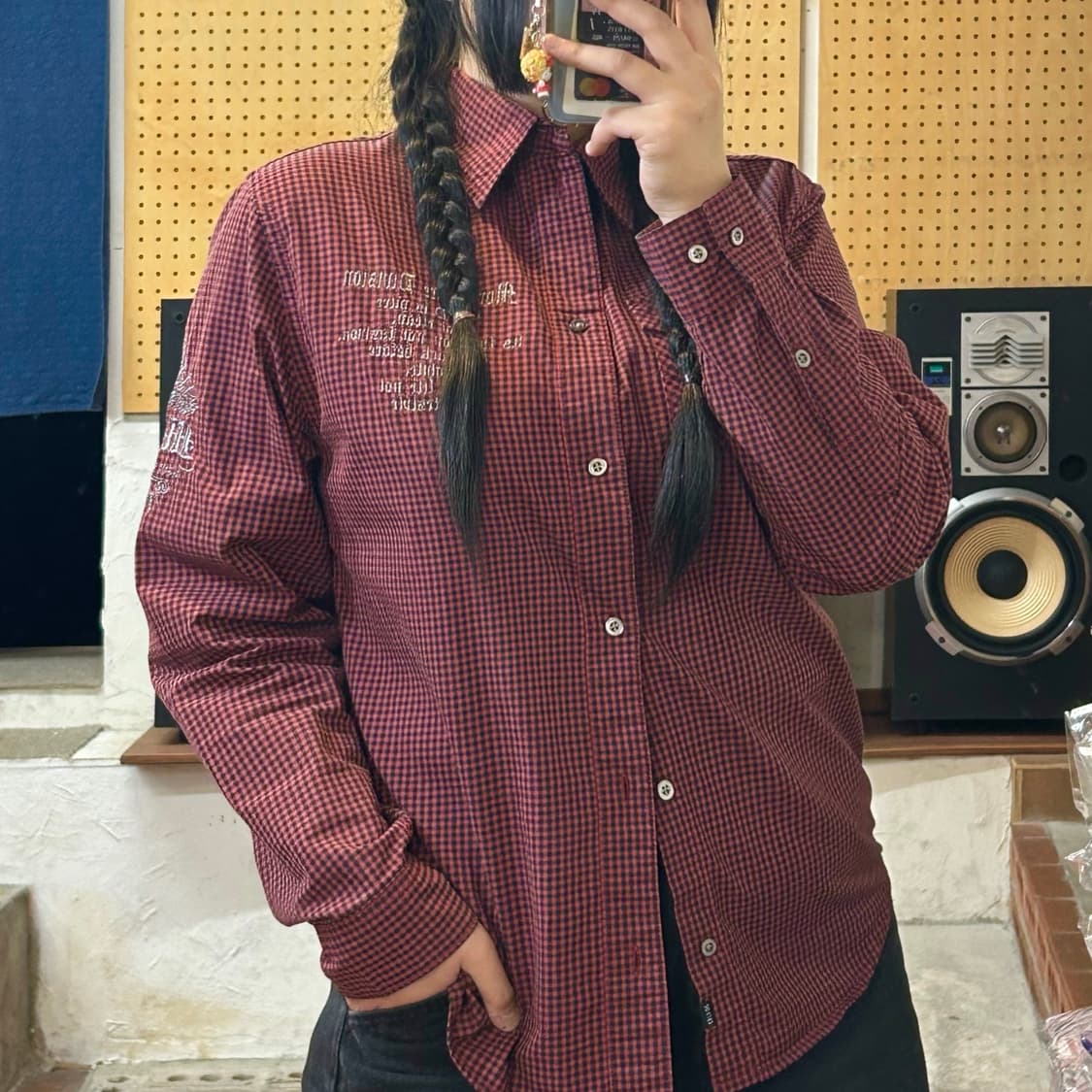 JPN MCD 깅엄 체크 펑크 자수 셔츠 상품이미지1