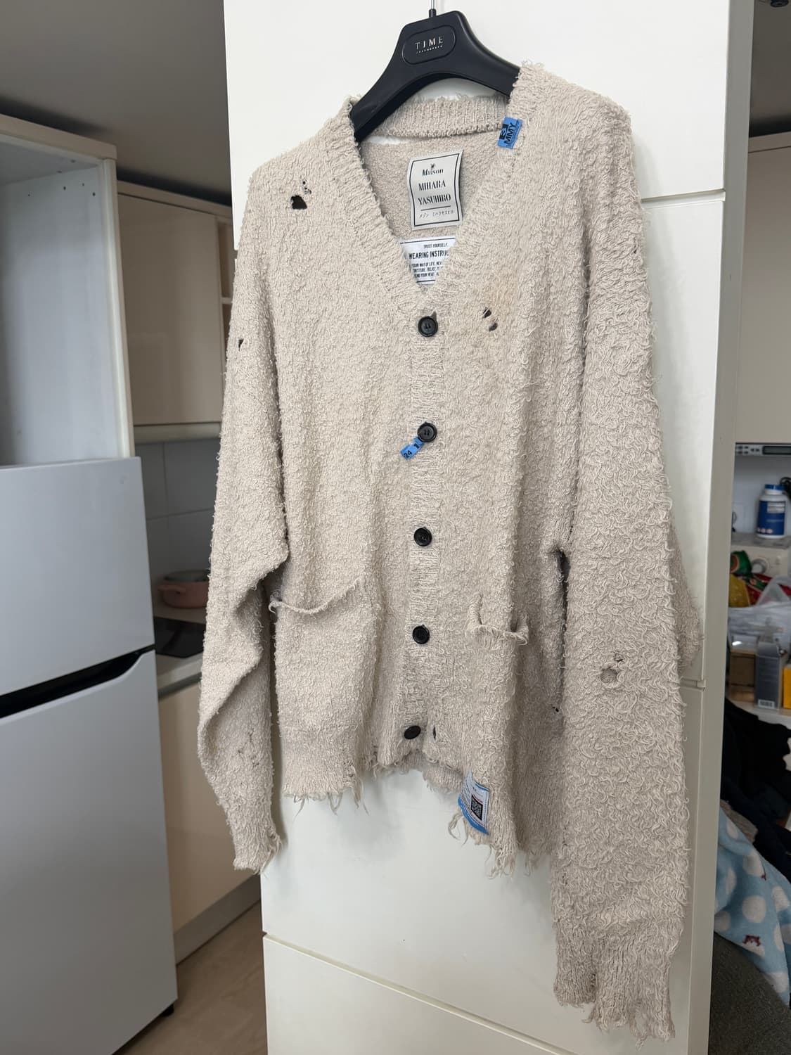 [미하라 야스히로] 디스트레스드 brushed-knit 코튼 가디건 상품이미지2