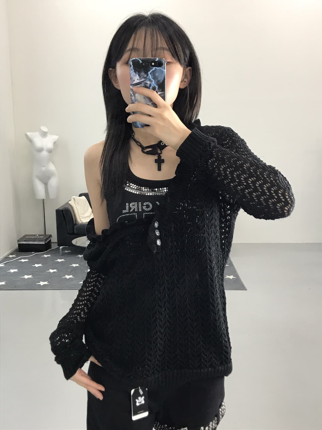 Jpn Black Crochet Knit Top 상품이미지3