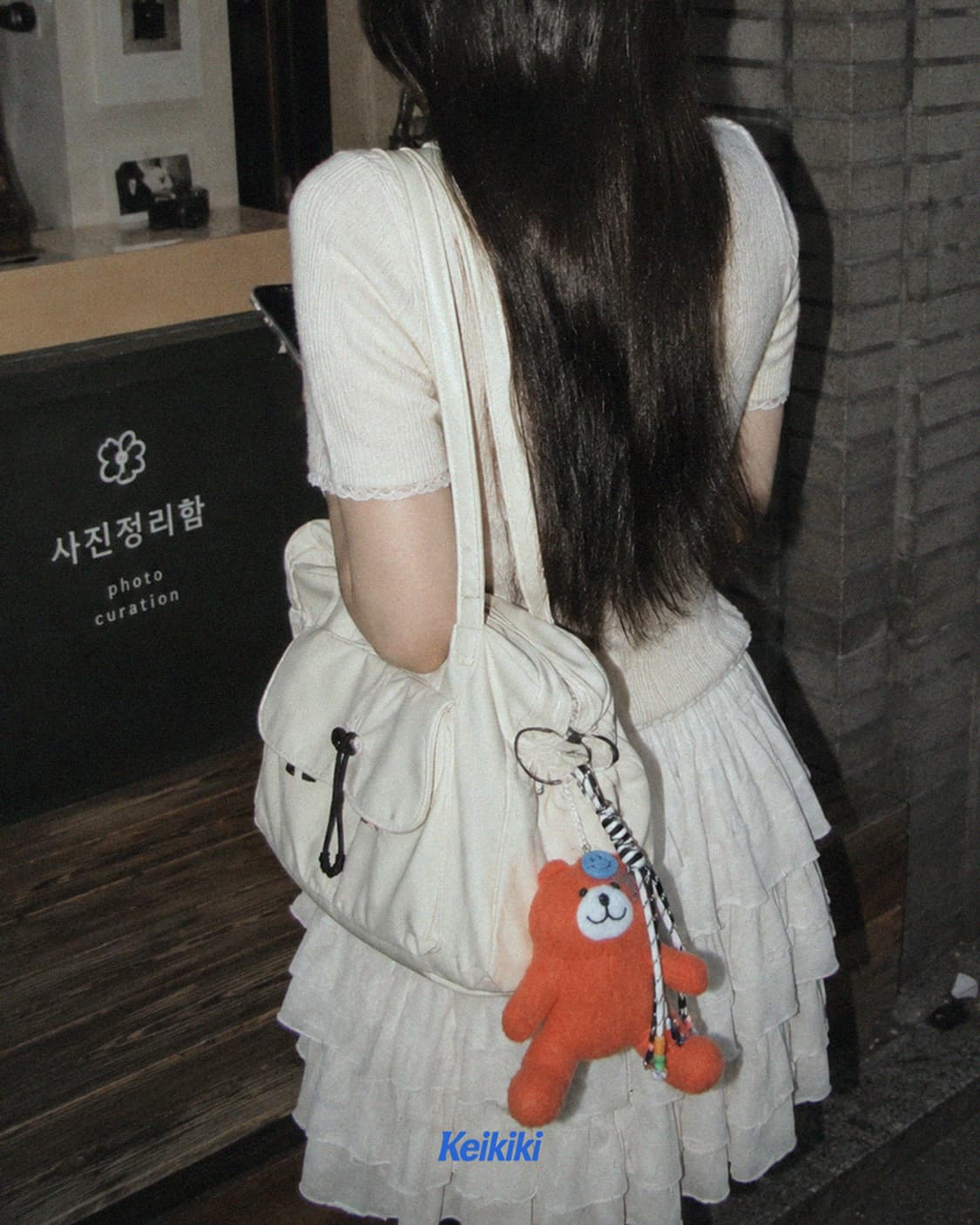 오렌지 빈티지 곰 인형 키링 파라코드 스트랩 가방고리 상품이미지2
