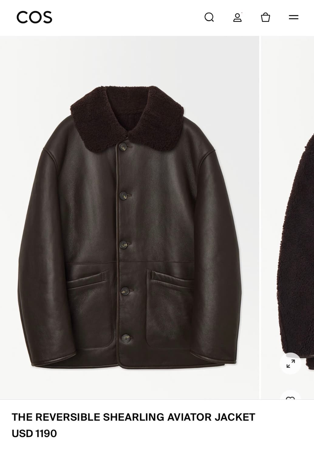 (택 채 새상품) COS 리버시블 무스탕 S 상품이미지2