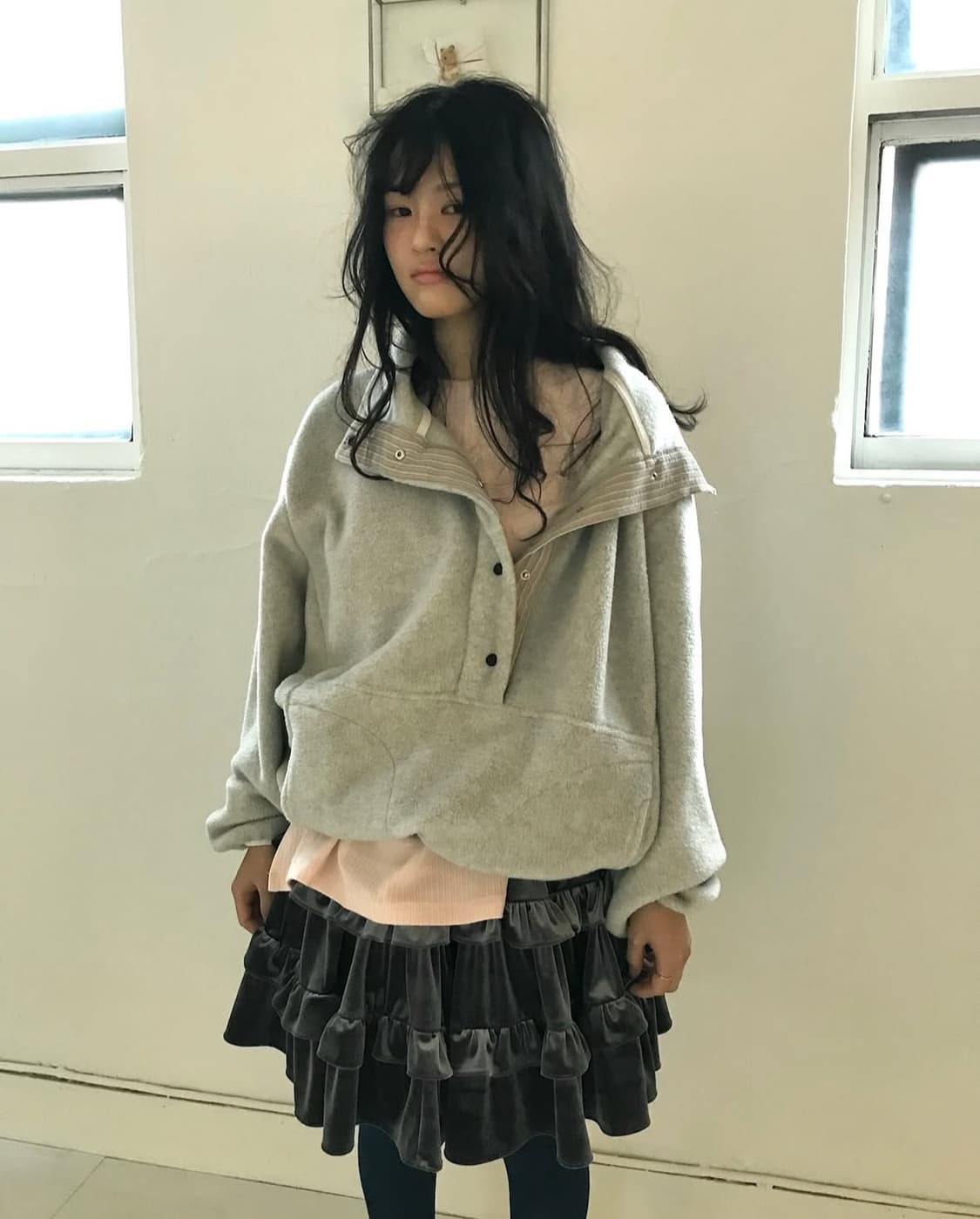 샵페어리 플리스 아노락 풀오버 그레이 상품이미지2