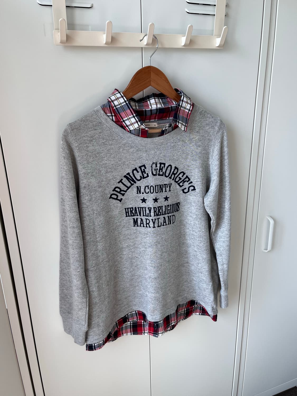 Sugaroa 체크 셔츠 레이어드 맨투맨 티셔츠 상품이미지7