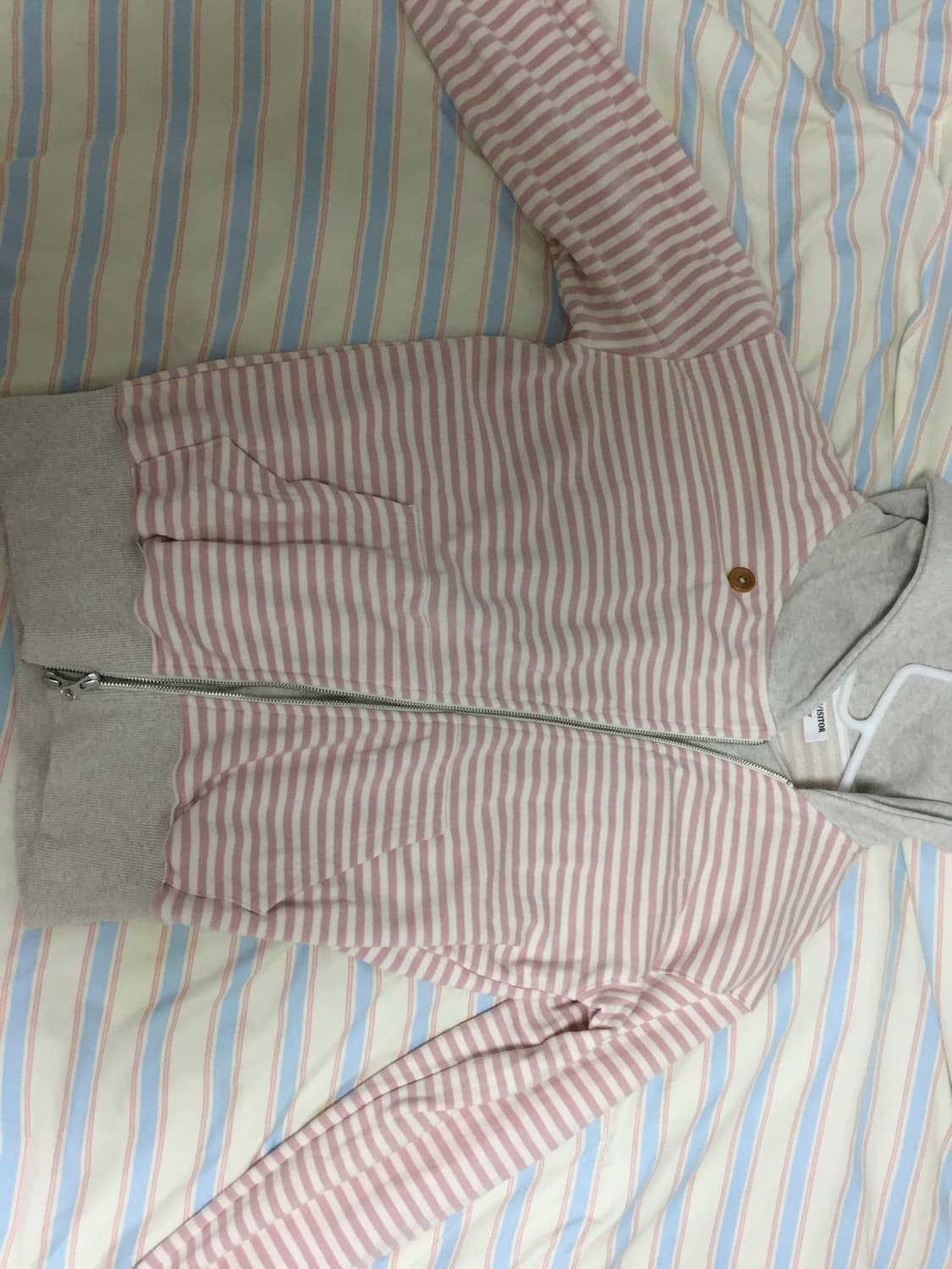 STRIPE UNBALANCED ZIPUP HOODIE (PINK) 상품이미지2