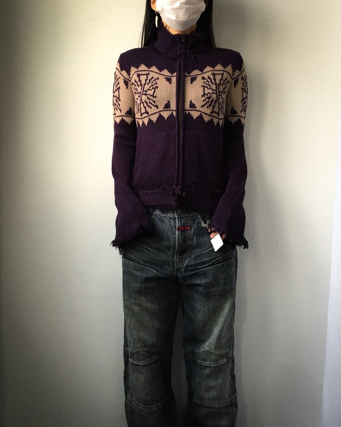 Grunge mood fringe knit zip up 상품이미지1