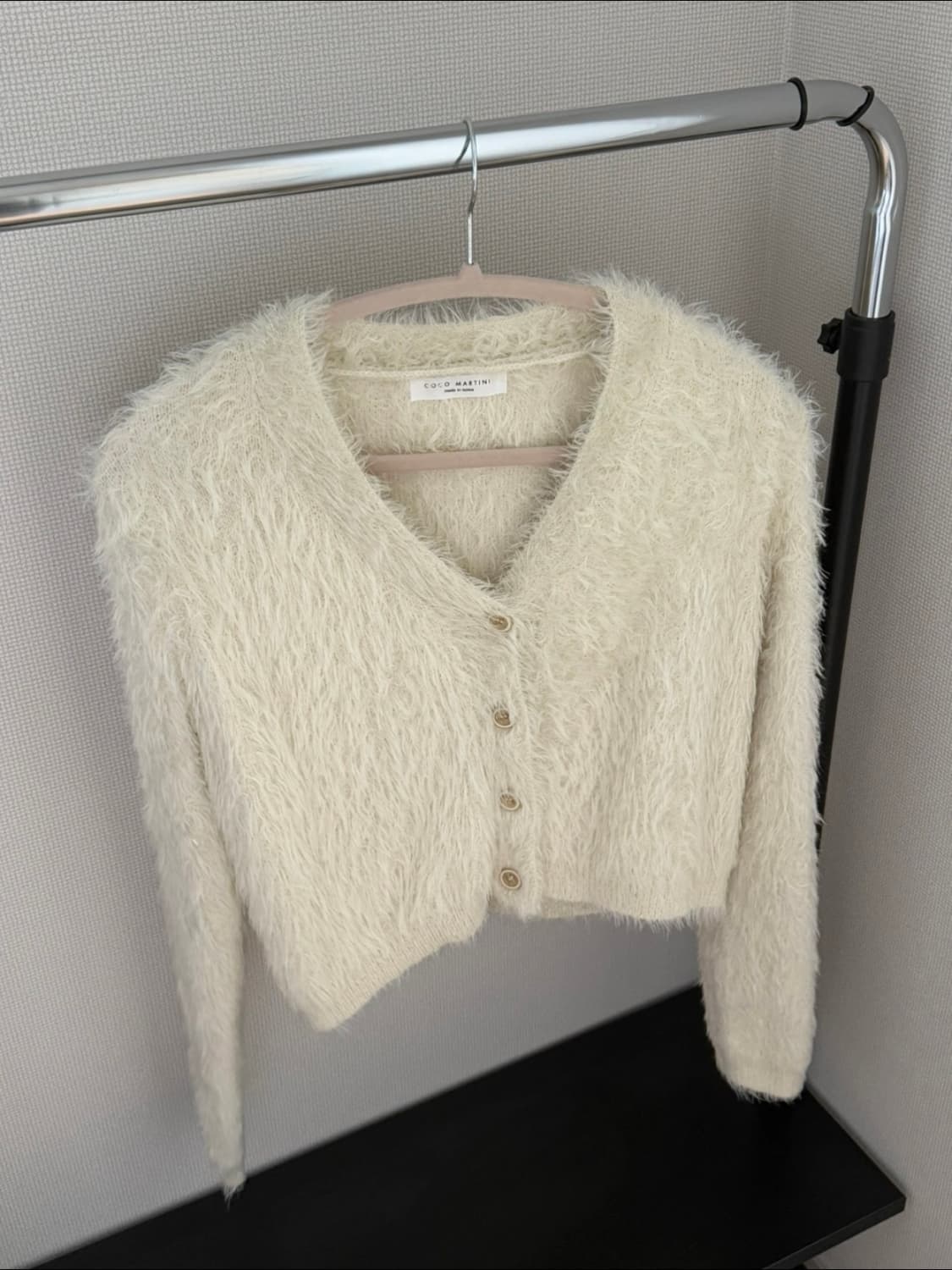 아이보리 퍼 니트 크롭 가디건 상품이미지1