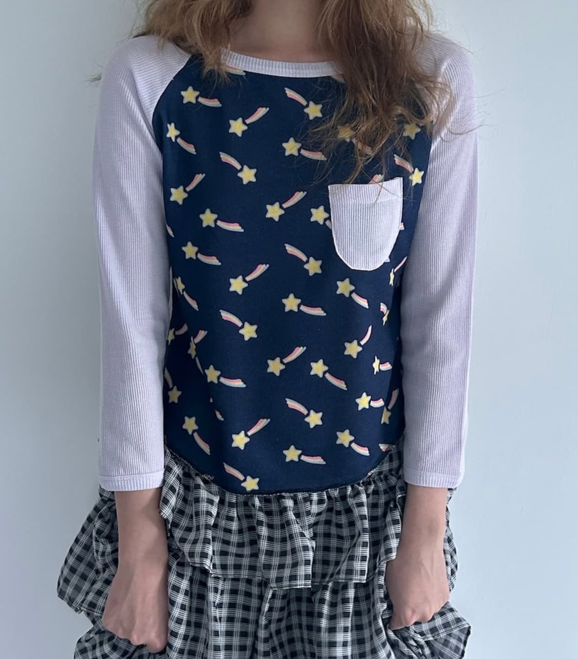 [F.E.E.S] shooting star raglan top navy 상품이미지1