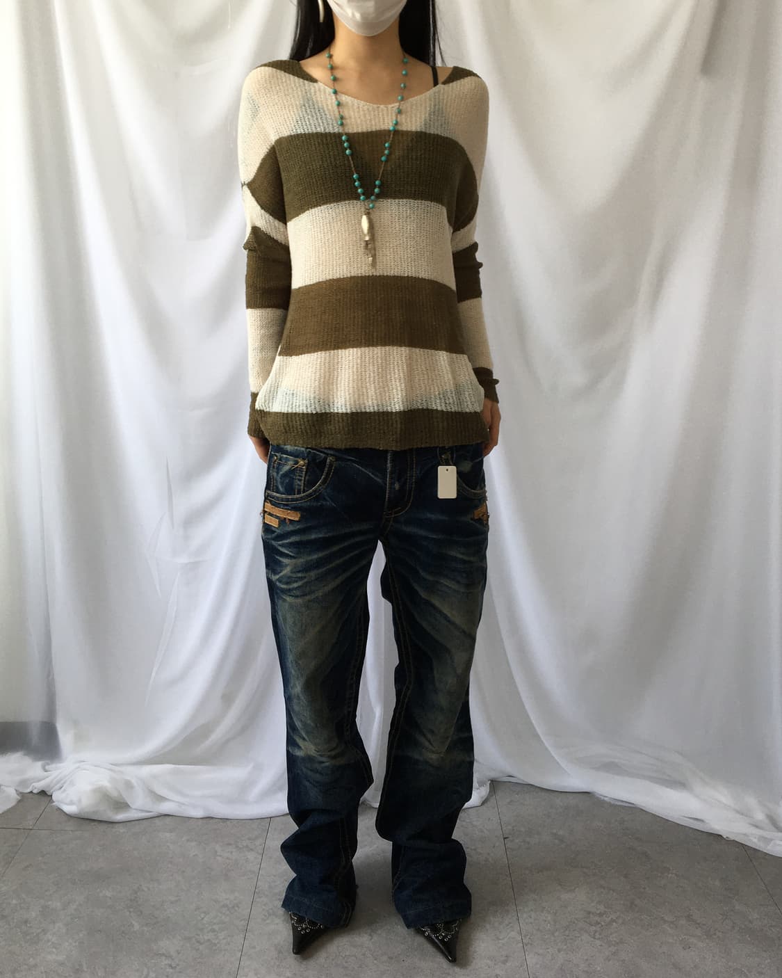 Stripe pattern punching knit 상품이미지5