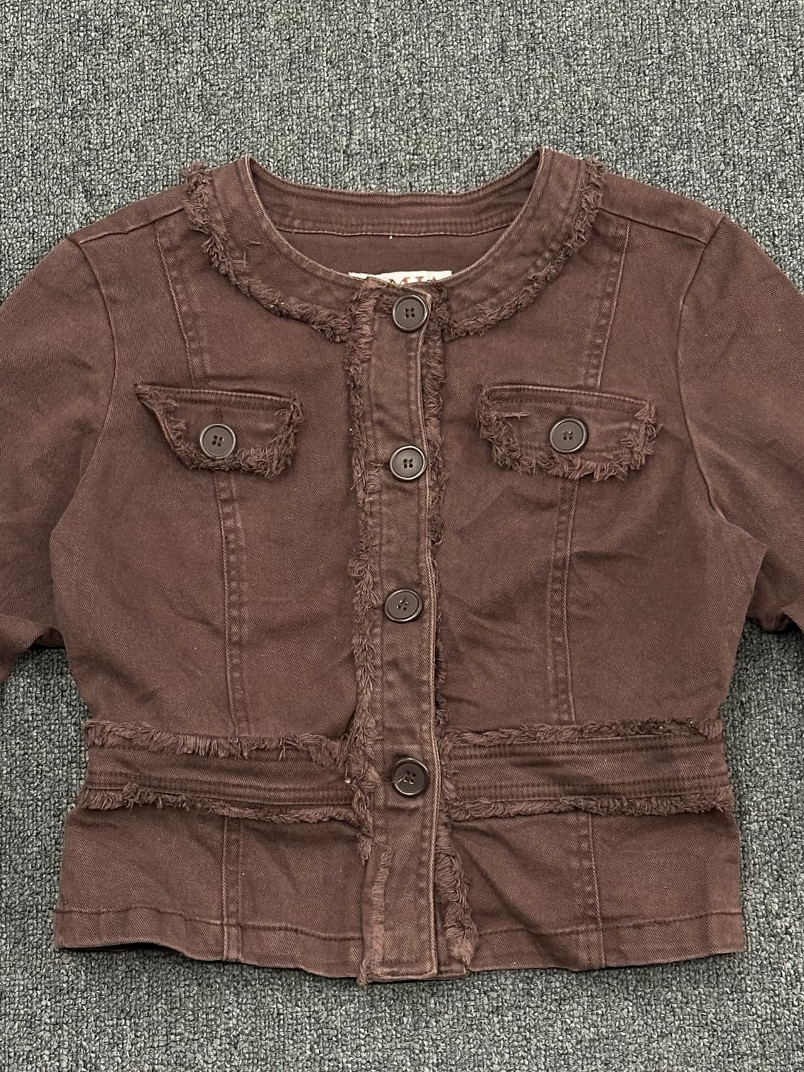 M)A.M.I 빈티지 여성 논카라 브라운 코튼 자켓 상품이미지4