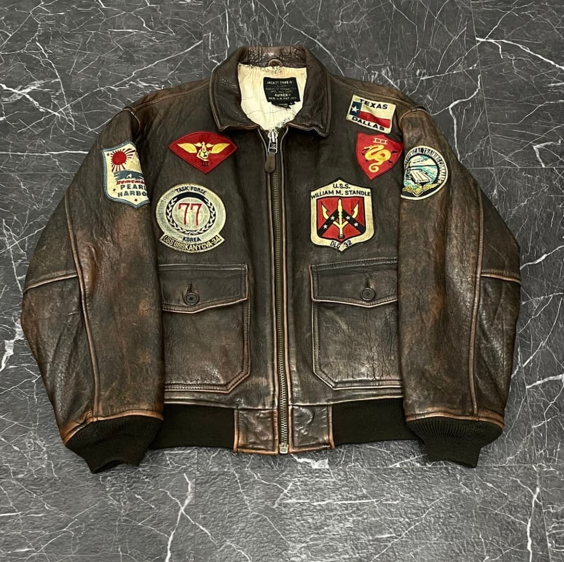 아비렉스 G-1 패치워크 천연가죽 플라이트 자켓 상품이미지1