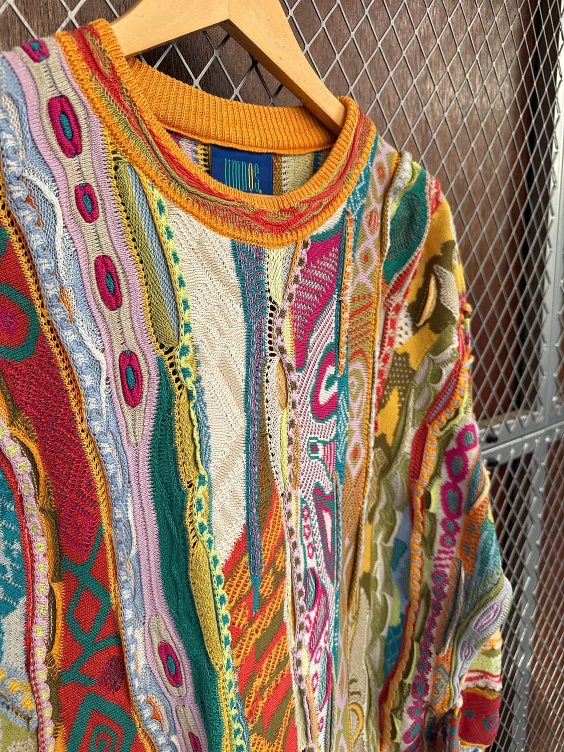 limnos 빈티지 입체 케이블 자수 패턴 그런지 오버핏 니트 S 상품이미지4