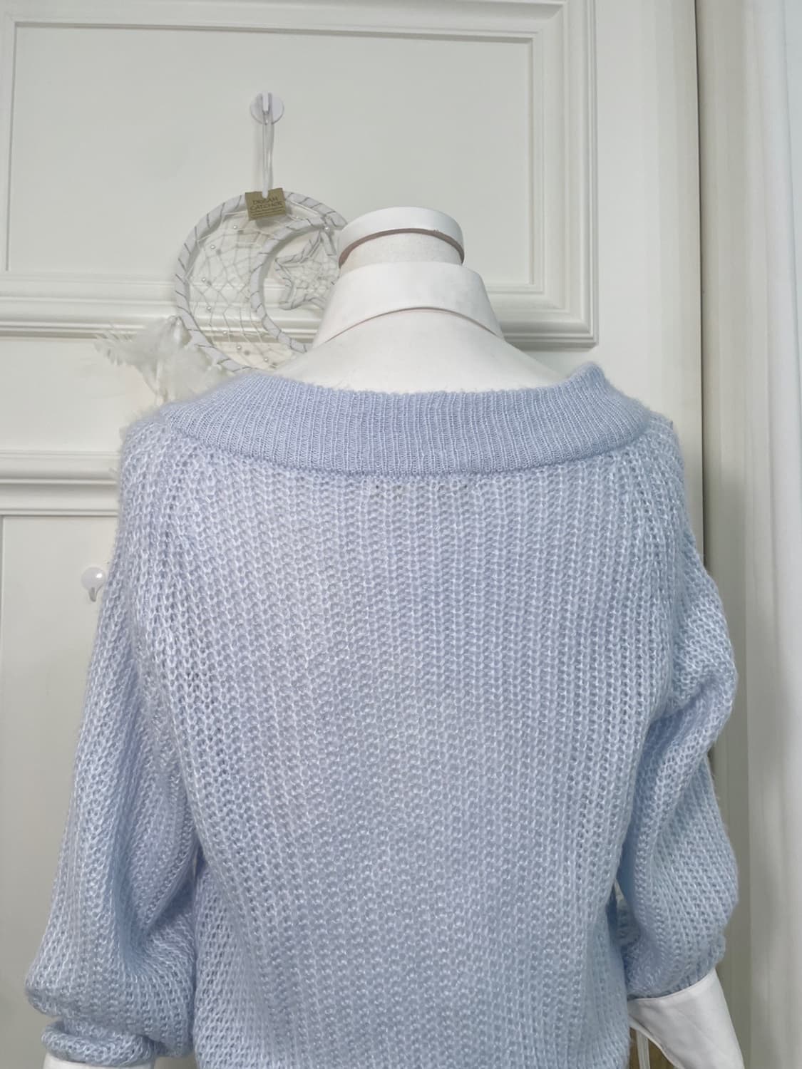 sheer blue v-neck waffle sweater&white l 상품이미지4