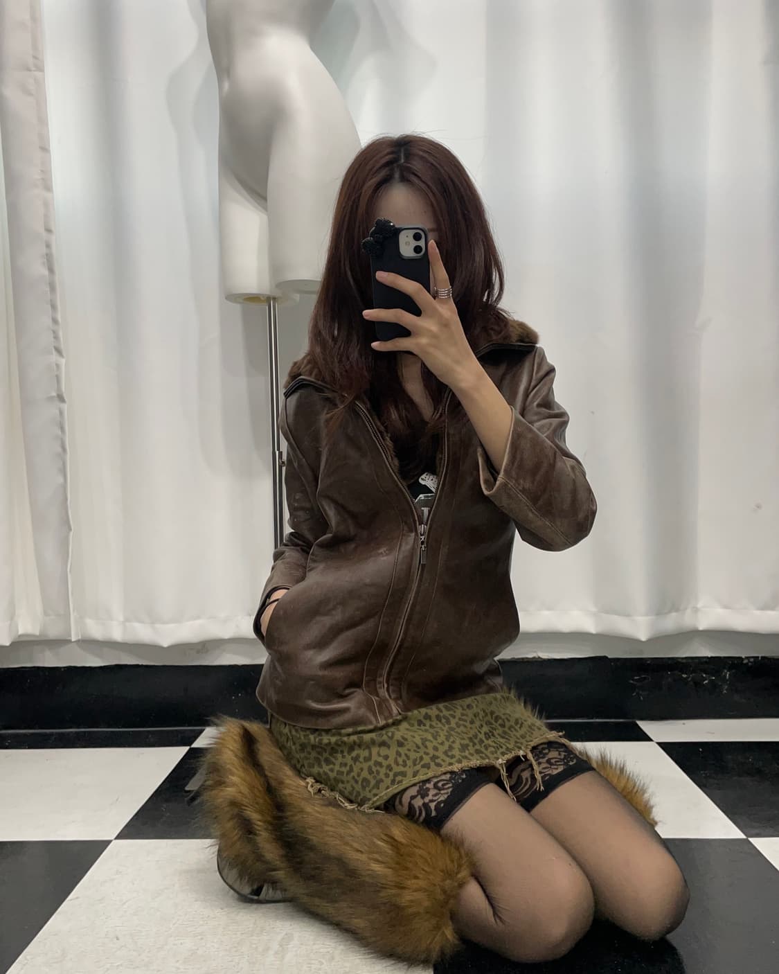 🎸빈티지 브라운 퍼 레더 자켓 상품이미지1