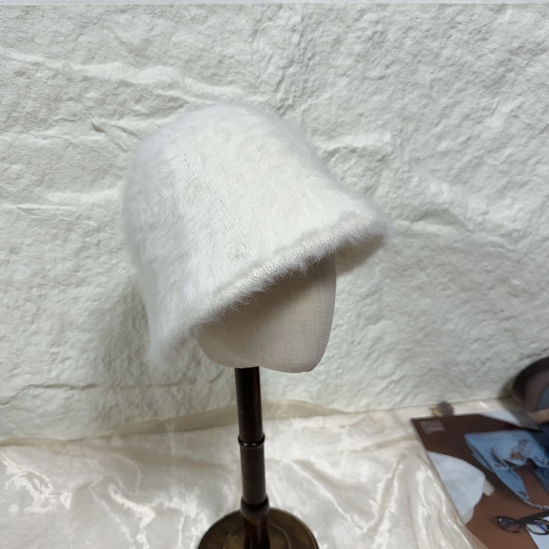빈티지 하얀 토끼털 모자 조절가능 버킷햇 상품이미지2
