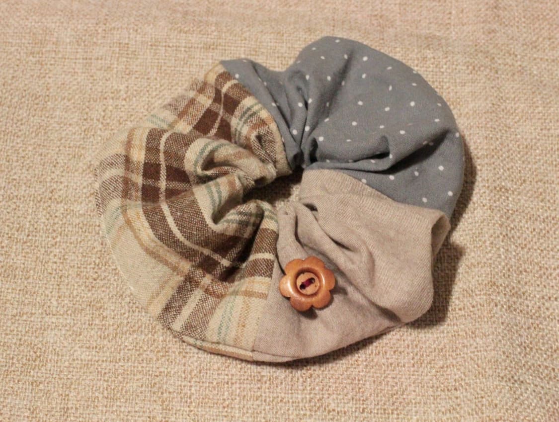 핸드메이드 패치워크 단추 스크런치 상품이미지6