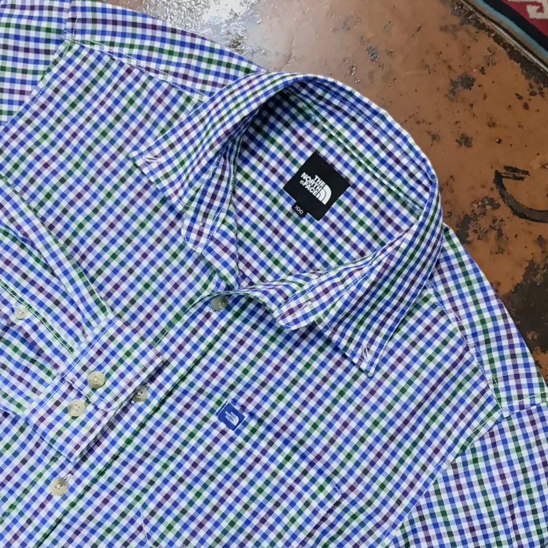 노스페이스 블루 톤 체크 코튼 셔츠 남성 105 사이즈  상품이미지3