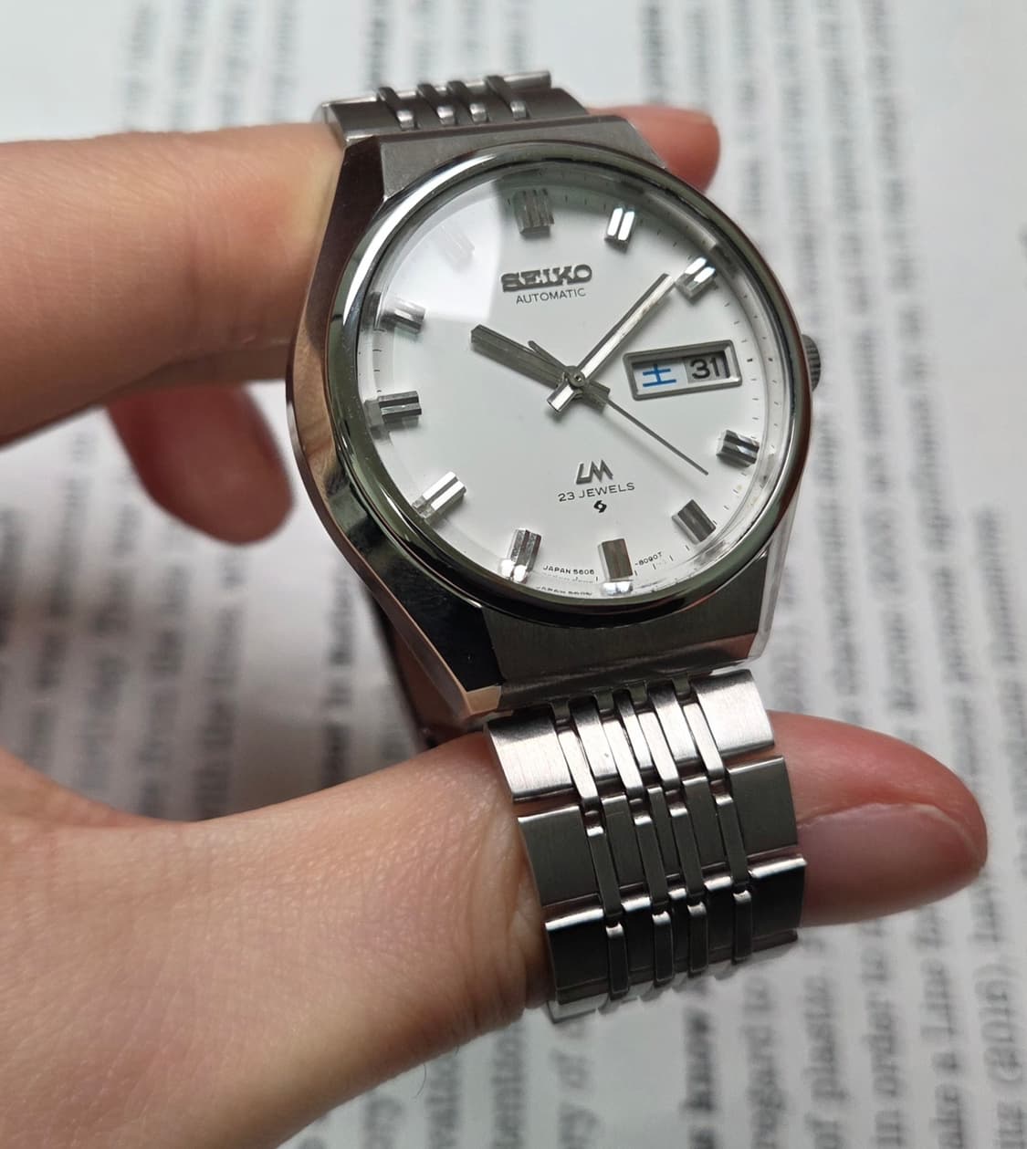 레어] 빈티지 세이코 LM로드매틱 화이트판 한자 데이데이트 쌀알 브레이슬 상품이미지5