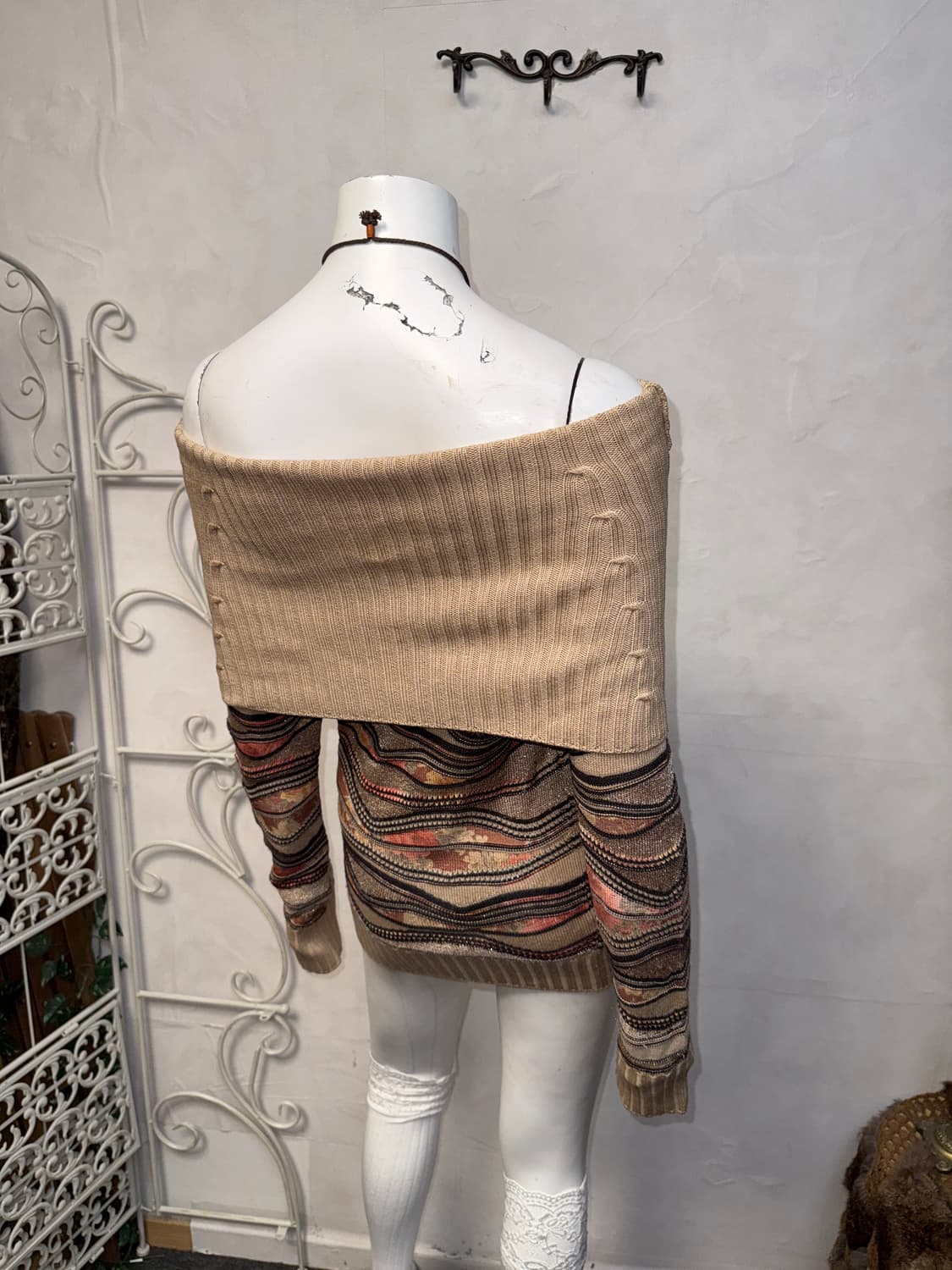 St.Germain beige floral cable 오프숄더 니트 상품이미지2