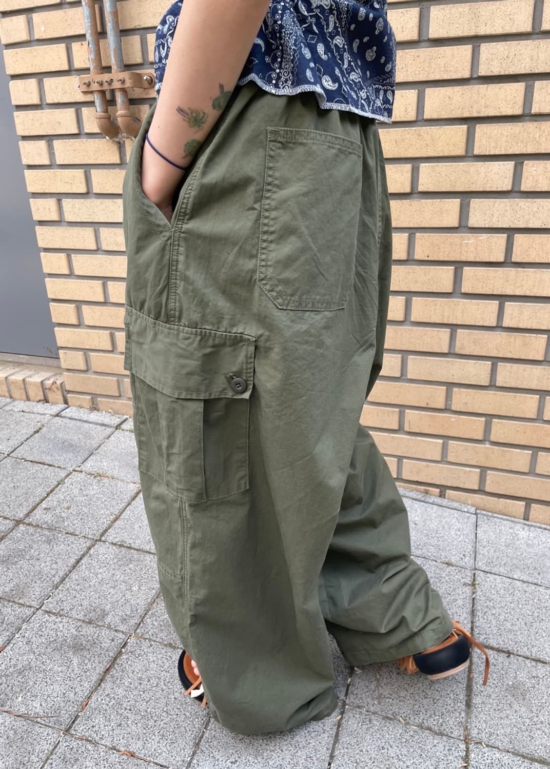모래하우스 워크 카고 와이드팬츠 카키 L 상품이미지6