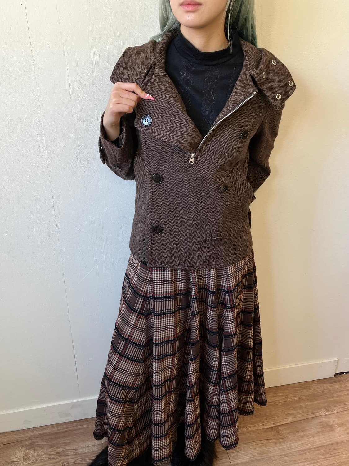 zucca 헤링본 더블 코트 상품이미지7