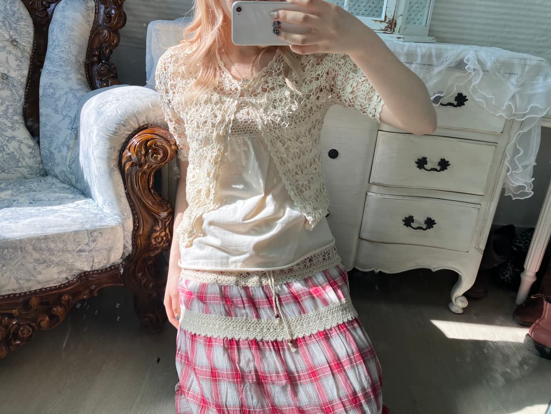 Set)아이보리 크로셰 가디건 + 모리 슬리브리스 상품이미지1