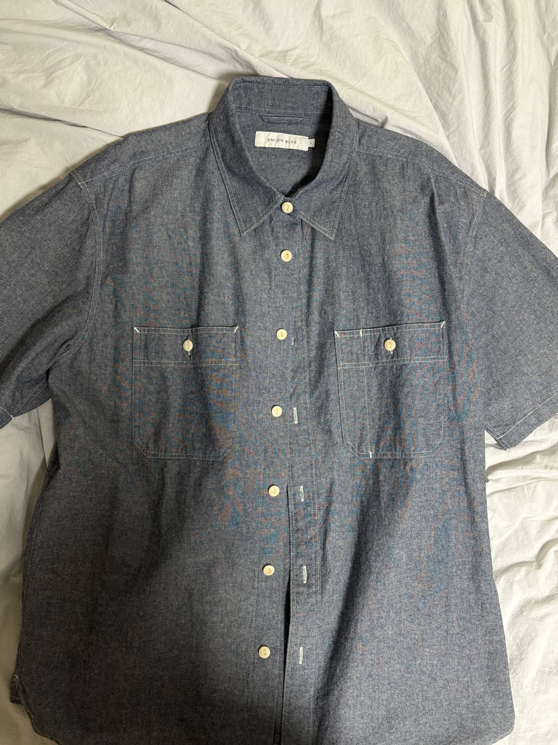 [L] 유니온블루 샴브레이 워크 하프 셔츠 상품이미지1